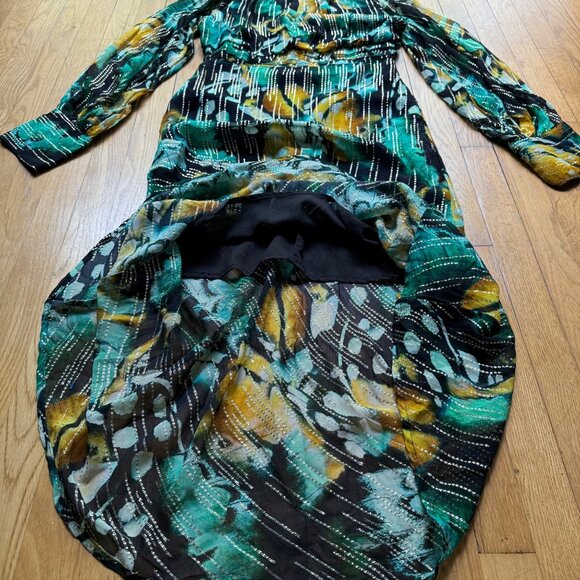 Karen Millen Size 10 NEW Green Metallic Iridescent Long Sleeve Column Midi Dress - Picture 13 of 16